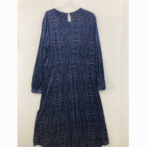 New Hillary Scott La Bellum size XL Navy Velvet Burnt-out Stretch Midi Dress - Picture 11 of 12